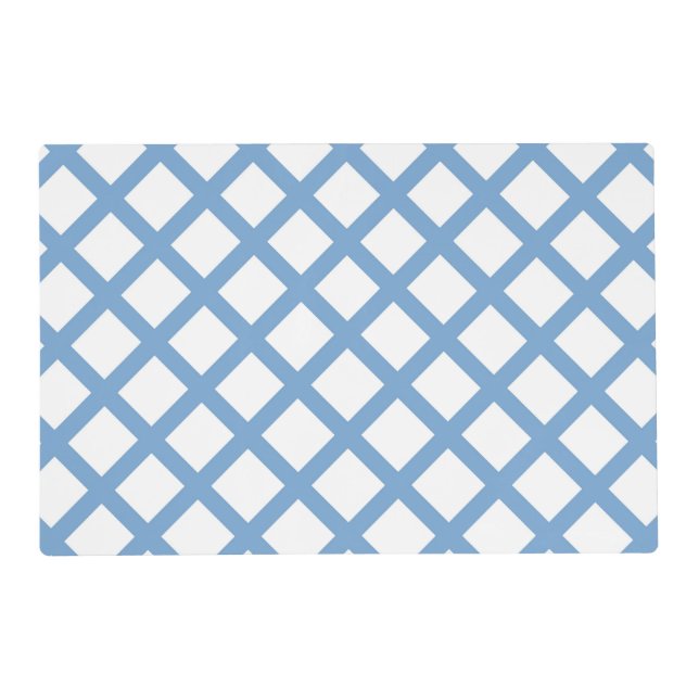 Blue White Harlequin Diamond Stripe Pattern Placemat (Front)
