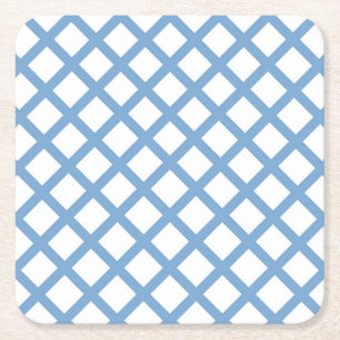 Blue White Harlequin Diamond Stripe Pattern Square Paper Coaster