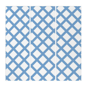 Blue White Harlequin Diamond Stripe Pattern Triptych