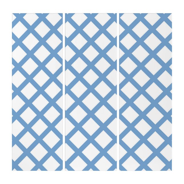Blue White Harlequin Diamond Stripe Pattern Triptych (Front)