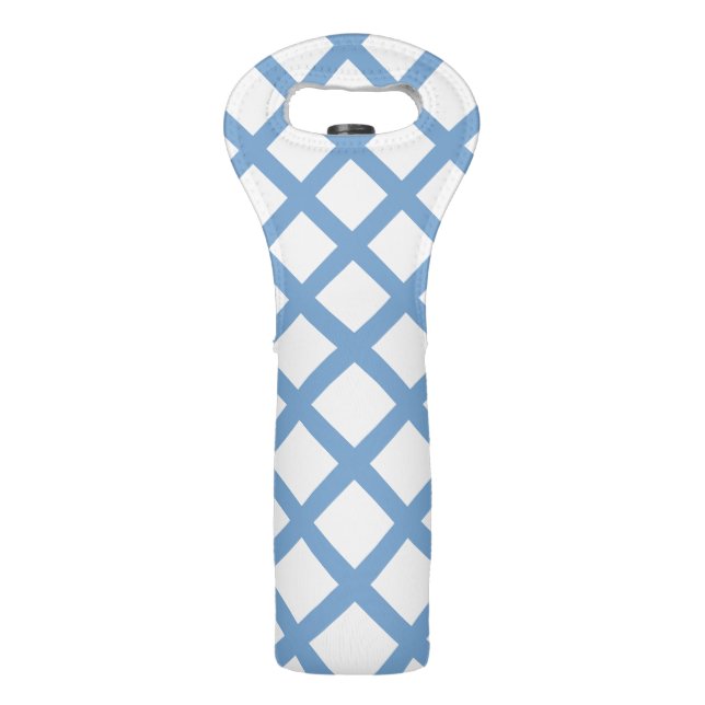 Blue White Harlequin Diamond Stripe Pattern Wine Bag (Front)