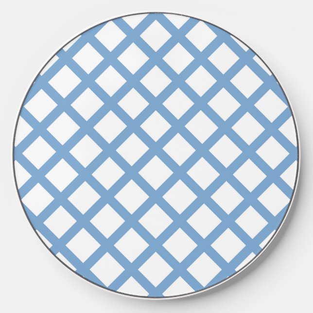 Blue White Harlequin Diamond Stripe Pattern Wireless Charger (Front)