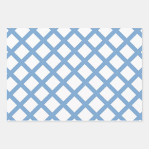 Blue White Harlequin Diamond Stripe Pattern Wrapping Paper Sheets