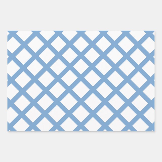 Blue White Harlequin Diamond Stripe Pattern Wrapping Paper Sheets (Front)