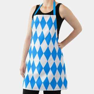 Blue White Harlequin Diamonds Checkers Design Apron
