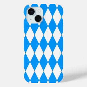 Blue White Harlequin Diamonds Checkers Design iPhone 15 Case
