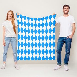 Blue White Harlequin Diamonds Checkers Design Fleece Blanket
