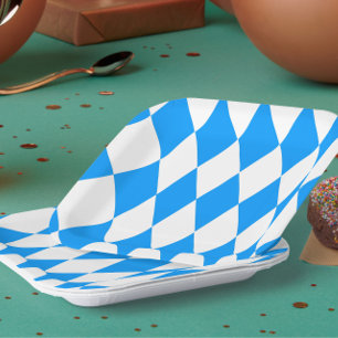 Blue White Harlequin Diamonds Checkers Design  Paper Plates