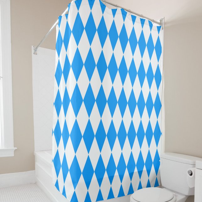 Blue White Harlequin Diamonds Checkers Design  Shower Curtain (Creator Uploaded)
