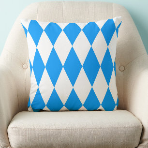 Blue White Harlequin Diamonds Checkers Design Throw Pillow