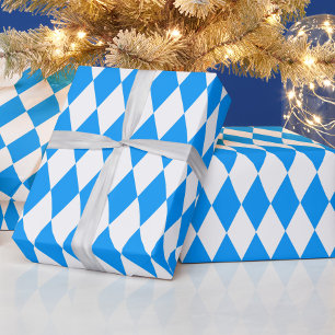 Blue White Harlequin Diamonds Checkers Design  Wrapping Paper
