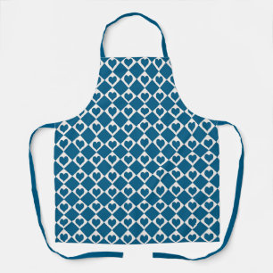 Blue White Heart Checker Pattern Apron