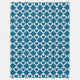 Blue White Heart Checker Pattern Fleece Blanket