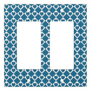 Blue White Heart Checker Pattern Light Switch Cover