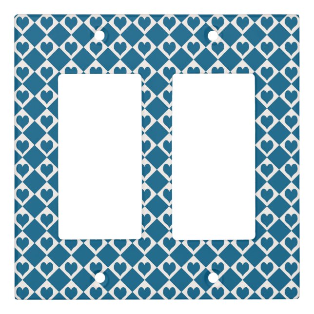 Blue White Heart Checker Pattern Light Switch Cover (Front)