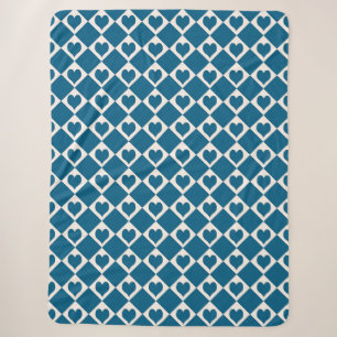 Blue White Heart Checker Pattern Sherpa Blanket