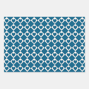 Blue White Heart Checker Pattern Wrapping Paper Sheets
