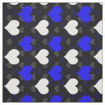 Blue White Hearts Black  Fabric