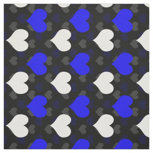 Blue White Hearts Black  Fabric