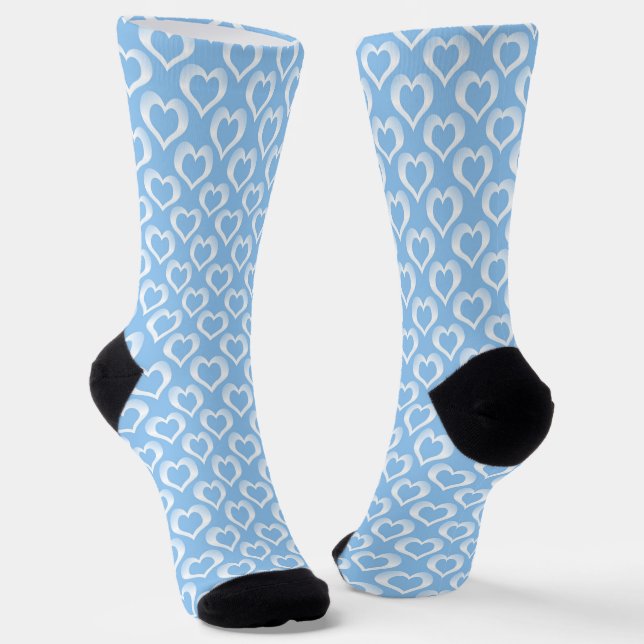 Blue White Hearts Pattern Socks (Angled)