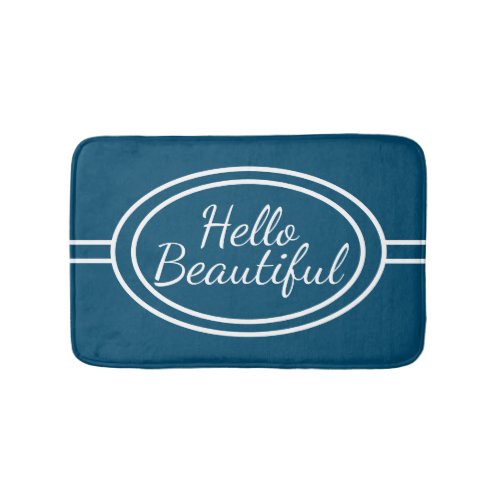 Blue  White Hello Beautiful Bath Mat