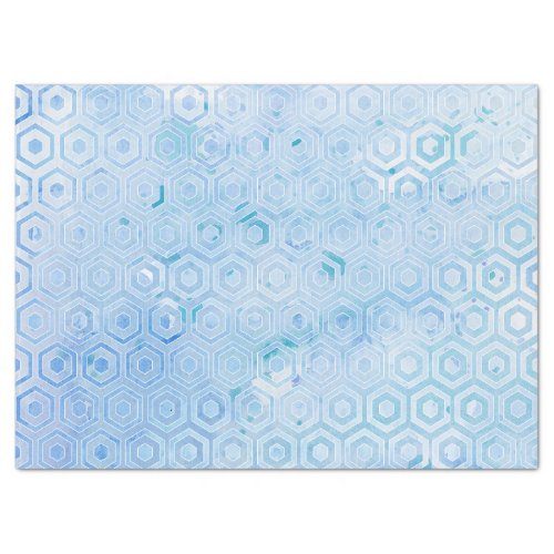 Blue White Hexagon Modern Watercolor Wash Pattern Tissue Paper