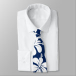 Blue &amp; white hibiscus tie