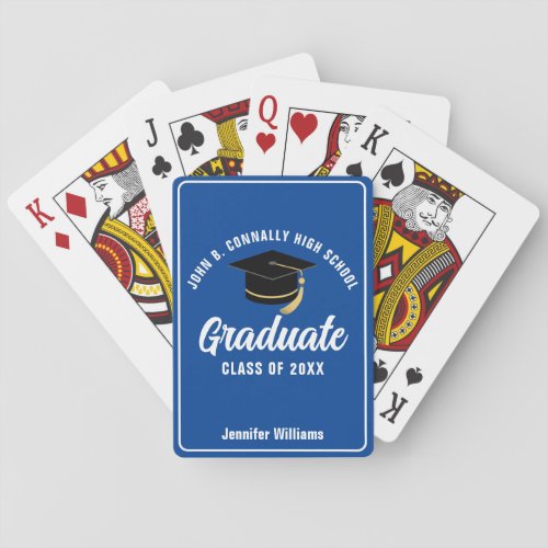 Blue White High School Graduate Custom Graduation Playing Cards