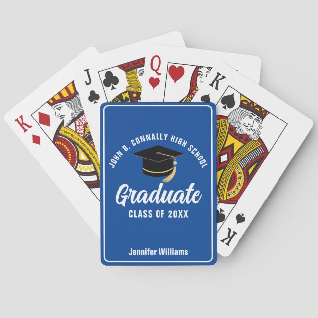 Blue White High School Graduate Custom Graduation Poker Cards (Back)