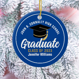 Blue White High School Graduate Personalized 2024 Ceramic Ornament