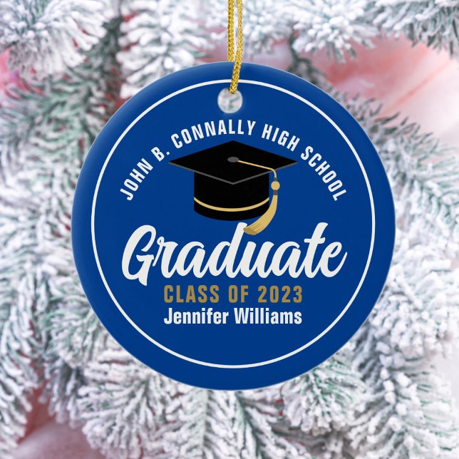 Blue White High School Graduate Personalized 2025 Ceramic Ornament (Creator Uploaded)