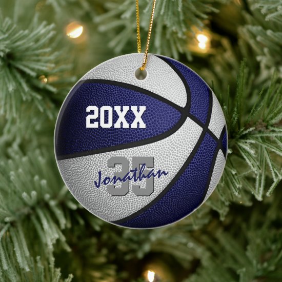 blue white his her sports team colors basketball ceramic ornament