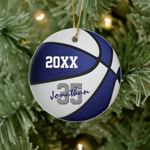 blue white his her sports team colors basketball ceramic ornament