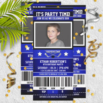 Blue/White Hockey Ticket Birthday Party Invitation