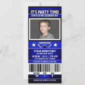 Blue/White Hockey Ticket Birthday Party Invitation (Front)