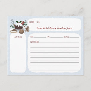 Blue + White Holiday Baking Recipe Card