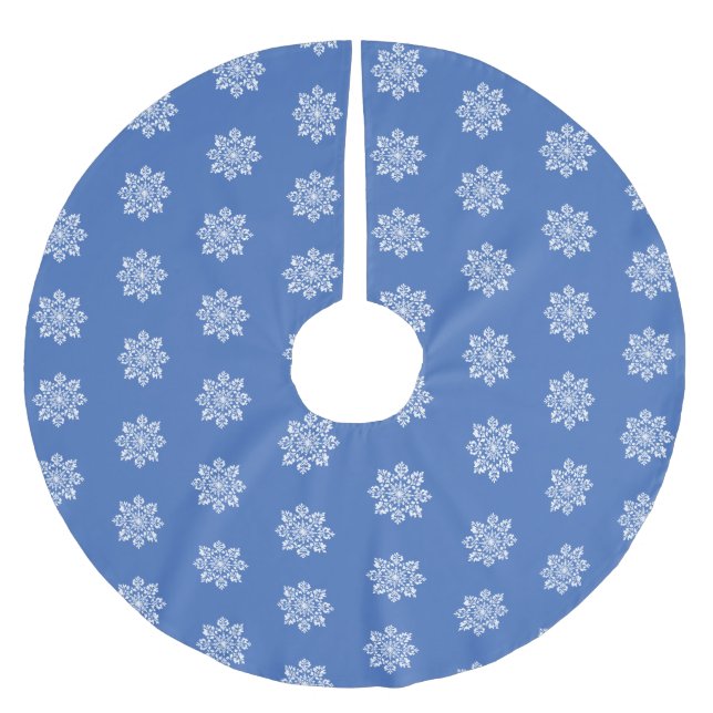 Blue White Holiday Chinoiserie Snowflake  Brushed Polyester Tree Skirt (Front)