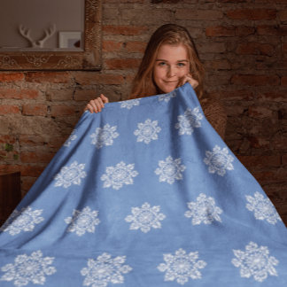 Blue White Holiday Chinoiserie Snowflake Fleece Blanket