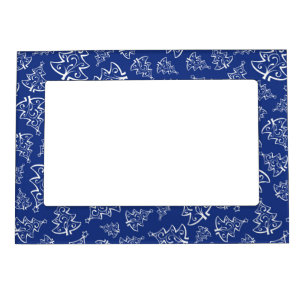 BLUE & WHITE HOLIDAY CHRISTMAS TREES MAGNETIC FRAME