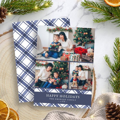 Blue White Holiday Photo Card