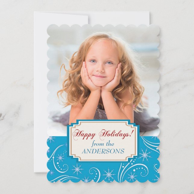 Blue White Holiday Swirls Photo Template (Front)