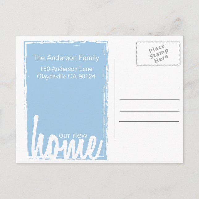 Blue & White Home Key Lock New Home Announcement Postcard (Back)