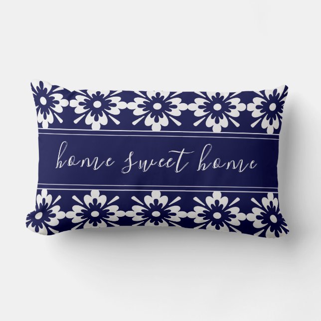 Blue & White | Home Sweet Home | Hampton Style Lumbar Pillow (Front)