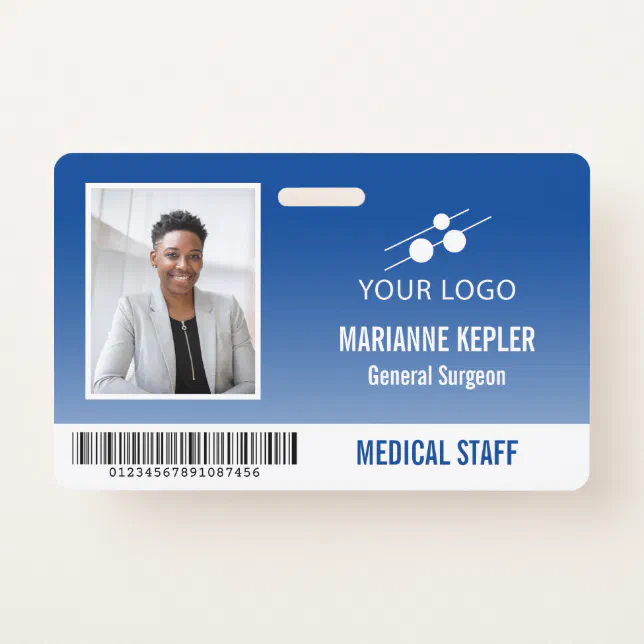 Blue White Hospital Employee ID Add Your Logo Badge | Zazzle