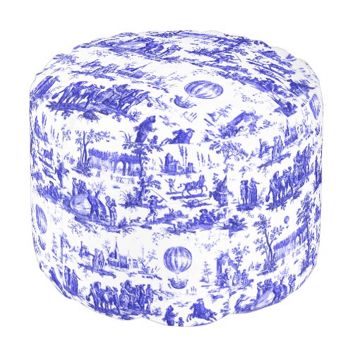 Blue  White Hot Air Balloons Toile Pattern Pouf