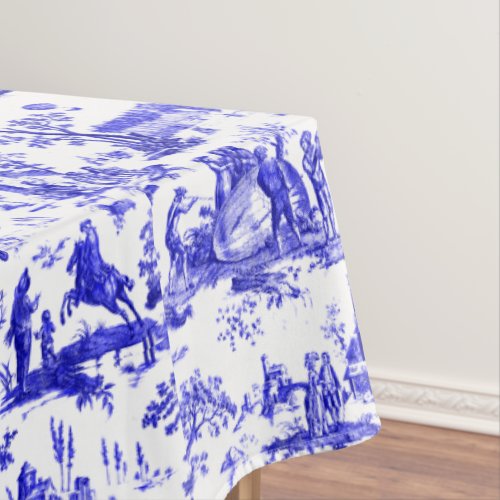 Blue  White Hot Air Balloons Toile Pattern Tablecloth