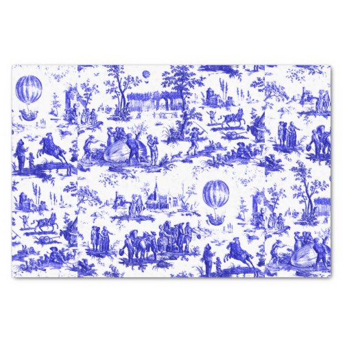 Blue  White Hot Air Balloons Toile Pattern Tissue Paper