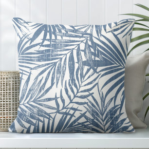 Blue & White Hothouse Palm Leaf Throw Pillow