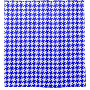 Blue White Houndstooth Check Shower Curtain