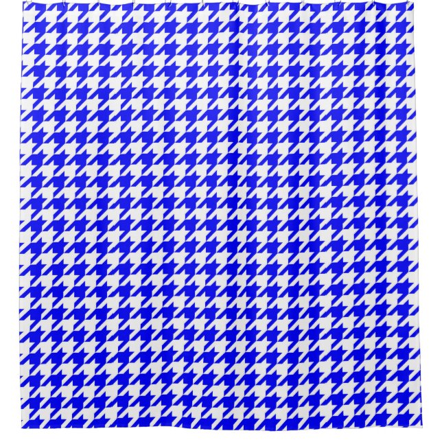 Blue White Houndstooth Check Shower Curtain (Front)